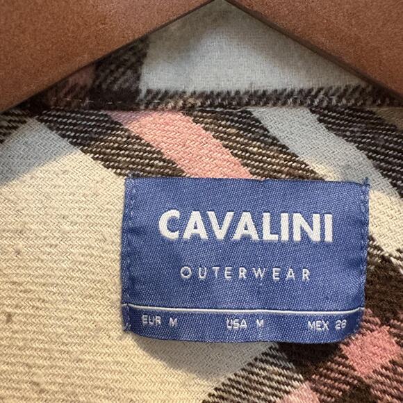 Cavalini Jacket Women Medium Brown Pink Cream Plaid Shacket Button Pockets Fall‎ - Picture 2 of 10